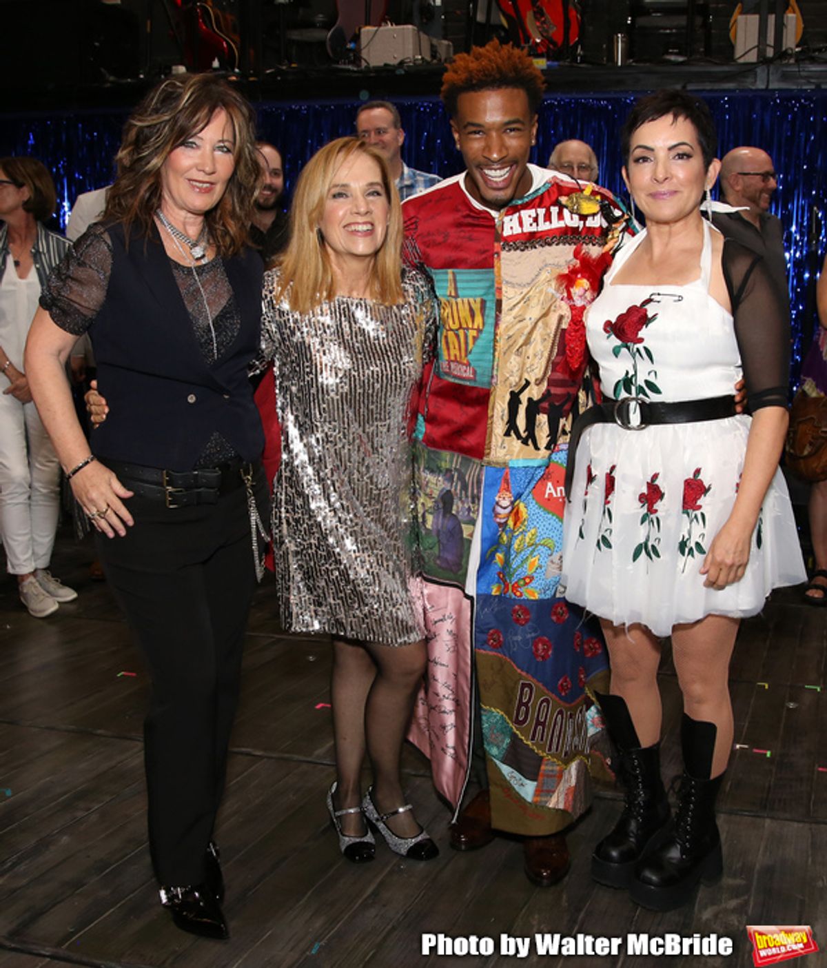 Kathy Valentine, Charlotte Caffey, Justin Prescott and Jane Wiedlin during the Broadway Opening Night Performance Actors' Equity Legacy Robe honoring Justin Prescott at the Hudson Theatre on July 26, 2018 in New York City. at 