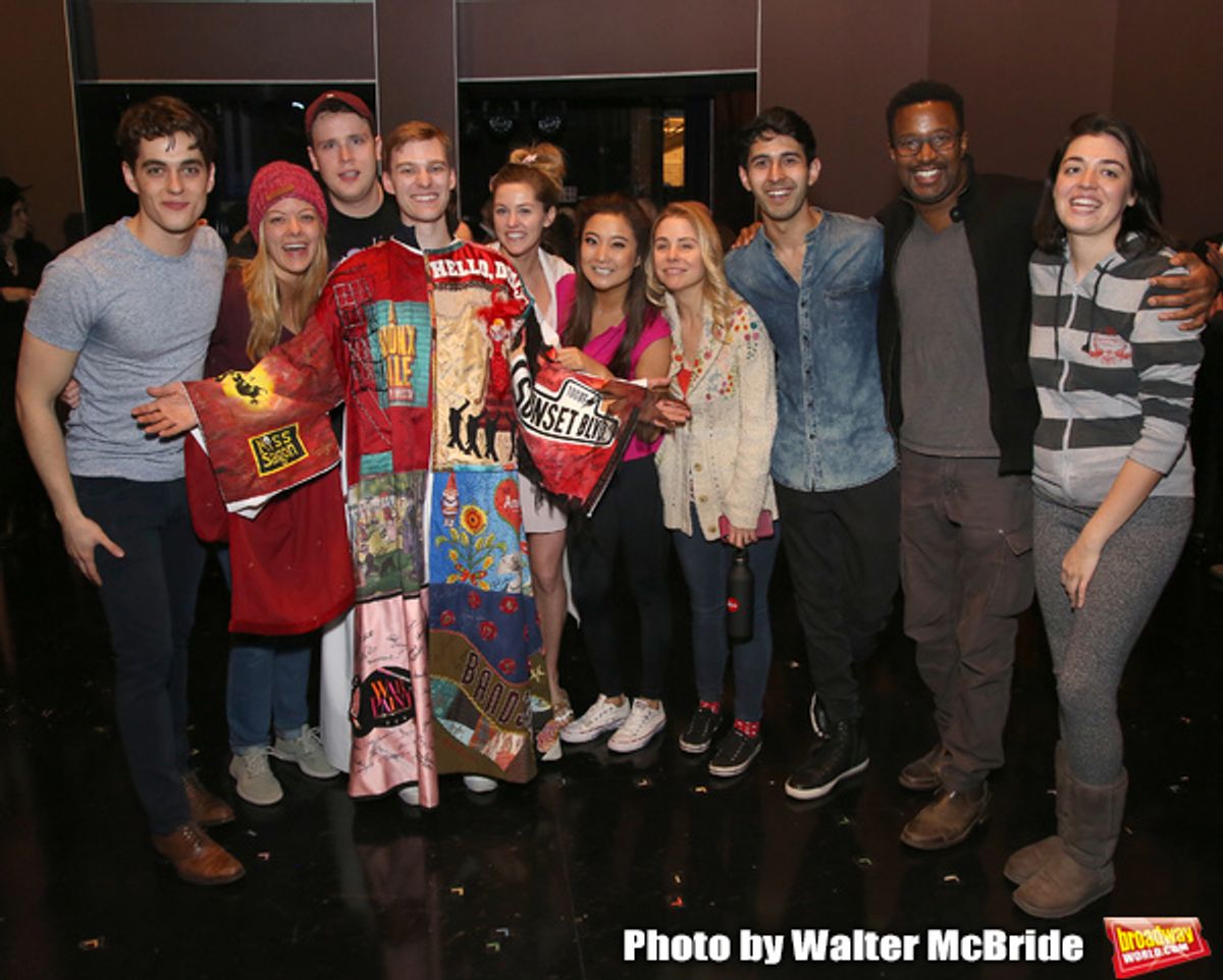 Kyle Selig, Kate Rockwell, Grey Henson, Brendon Stimson, Taylor Louderman, Ashley Parker, Kerry Butler, Cheech Manohar, Rick Younger and Barrett Wilbert Weed during the Actors' Equity Opening Night Legacy Robe Ceremony honoring Brendon Stimson for 'Mean G at 