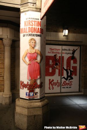 Theatre Marquee for Wayne Brady's return to "Kinky Boots" on Broadway also starring Jake Shears of the Scissor Sisters and Kristin Maldonado of Pentatonix on March 5, 2018 at the Hirschfeld Theatre in New York City. @ BroadwayWorld Theatre Marquee for Wayne Brady's return to "Kinky Boots" on Broadway also starring J Photo