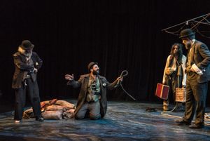 David Mandelbaum as Estragon, Gera Sandler as Pozzo, Richard Saudek as Lucky, and Eli Photo
