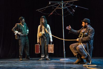 Eli Rosen as Vladimir, Richard Saudek as Lucky, and Gera Sandler as Pozzo. Photo by D Photo