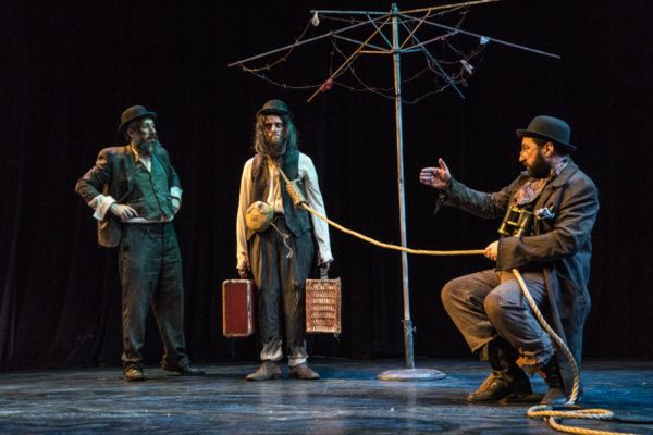 Eli Rosen as Vladimir, Richard Saudek as Lucky, and Gera Sandler as Pozzo. Photo by D Photo