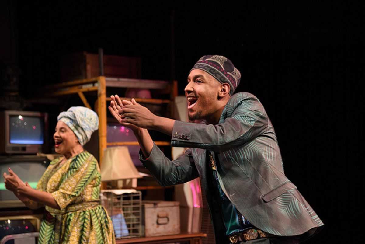 Julia Lema as Aunt Tina and Anwar Ali as Aretz Sabine. By Marcus Gardley at 