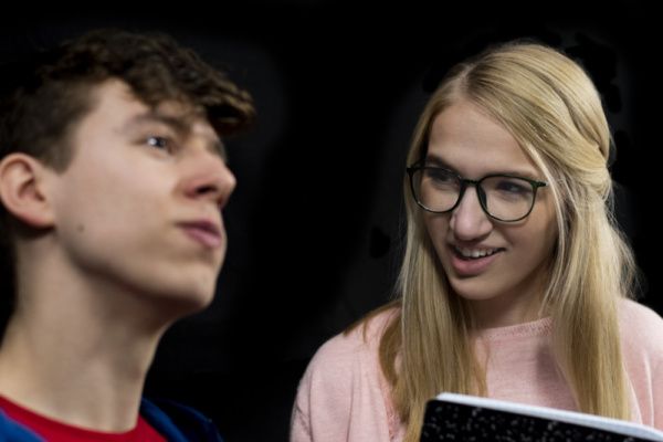 Dylan Weand as Christopher John Francis Boone and Fallon Goldsmith as Siobhan

photo  Photo