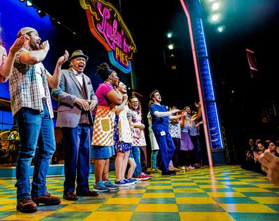 Sara Bareilles, Gavin Creel, and the cast of Waitress. Photo