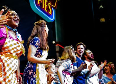 Sara Bareilles, Gavin Creel, and the cast of Waitress. Photo