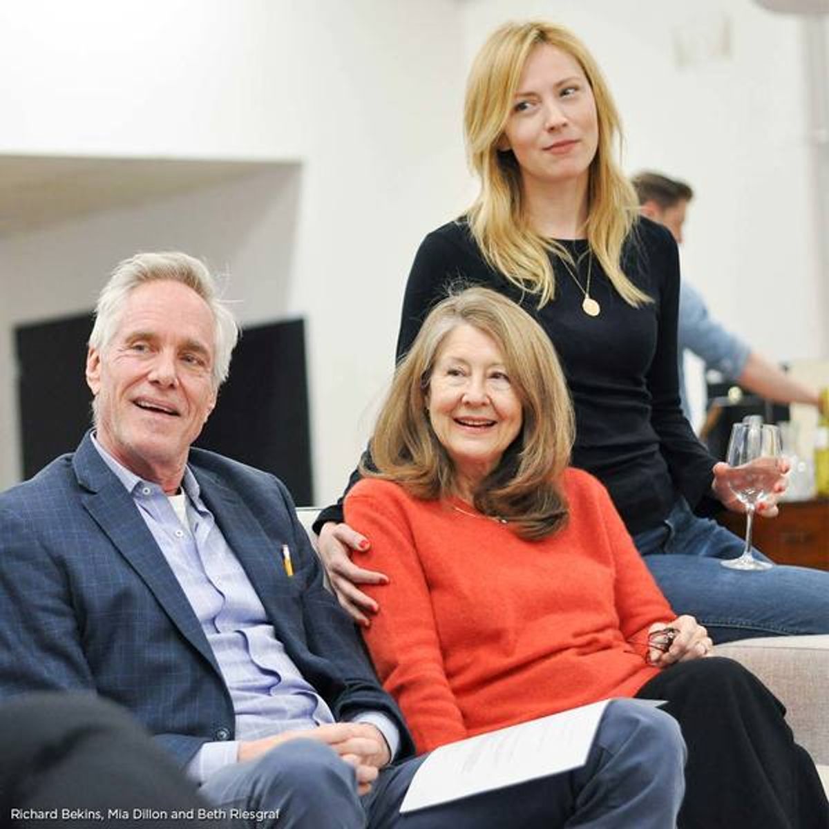 Richard Bekins, Mia Dillon and Beth Riesgraf in rehearsals for The Engagement Party. Photo by Liss Couch-Edwards.
 at 