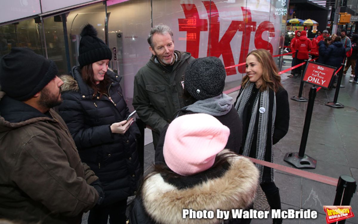Stephen Bogardus and Andrea Burns with theatergoers at 