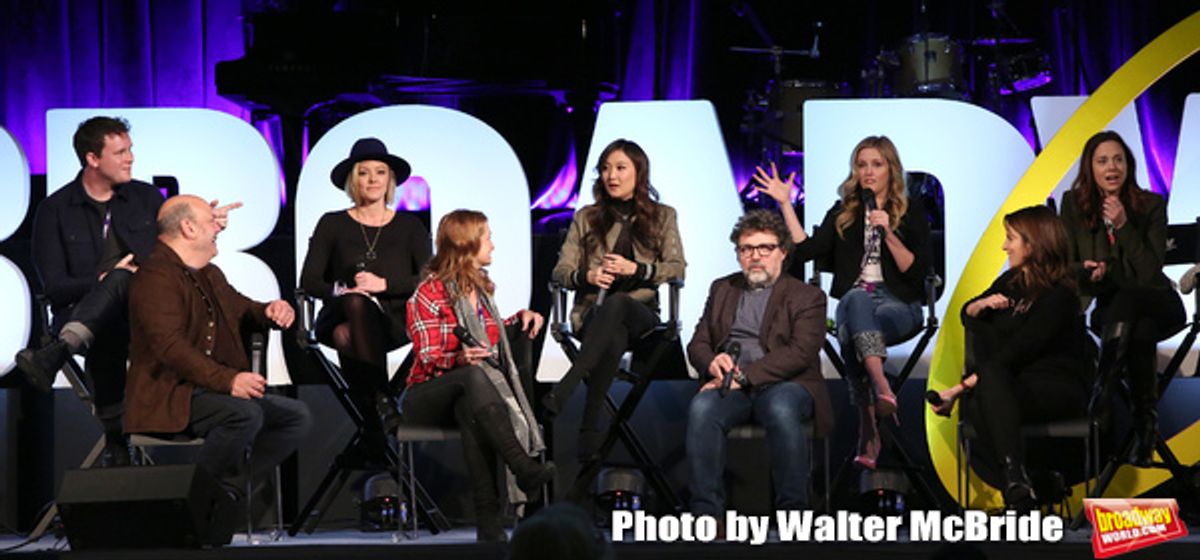 Grey Henson, Casey Nicholaw, Kate Rockwell, Nell Benjamin, Ashley Parker, Jeff Richmond, Taylor Louderman, Tina Fey and Erika Henningsen at 