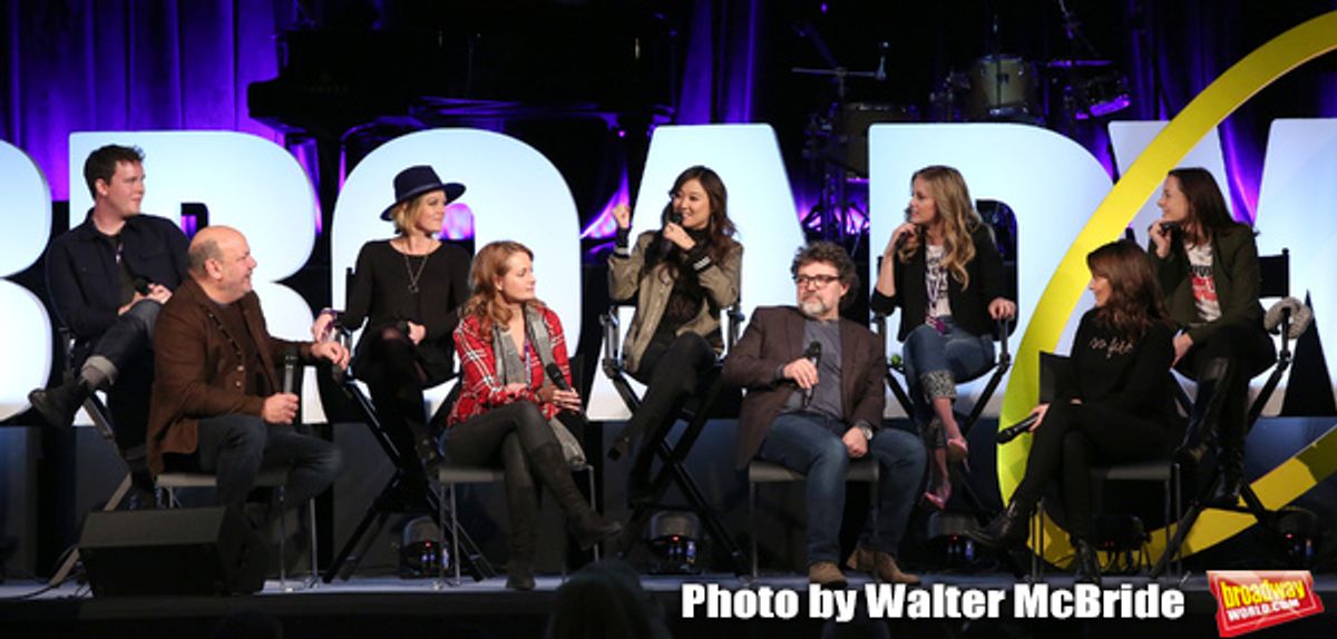 Grey Henson, Casey Nicholaw, Kate Rockwell, Nell Benjamin, Ashley Parker, Jeff Richmond, Taylor Louderman, Tina Fey and Erika Henningsen at 