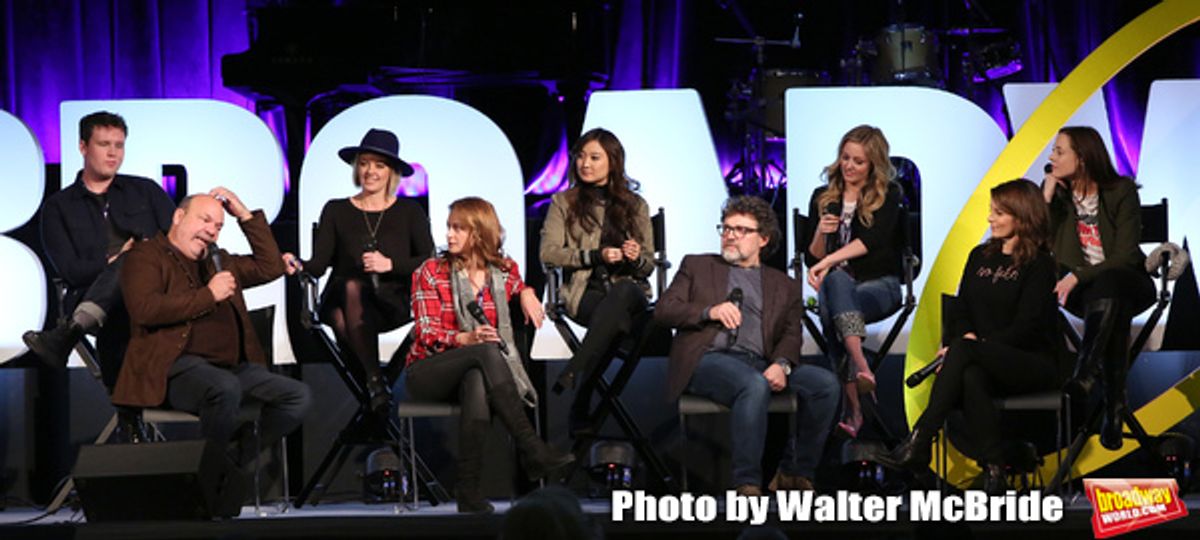 Grey Henson, Casey Nicholaw, Kate Rockwell, Nell Benjamin, Ashley Parker, Jeff Richmond, Taylor Louderman, Tina Fey and Erika Henningsen at 