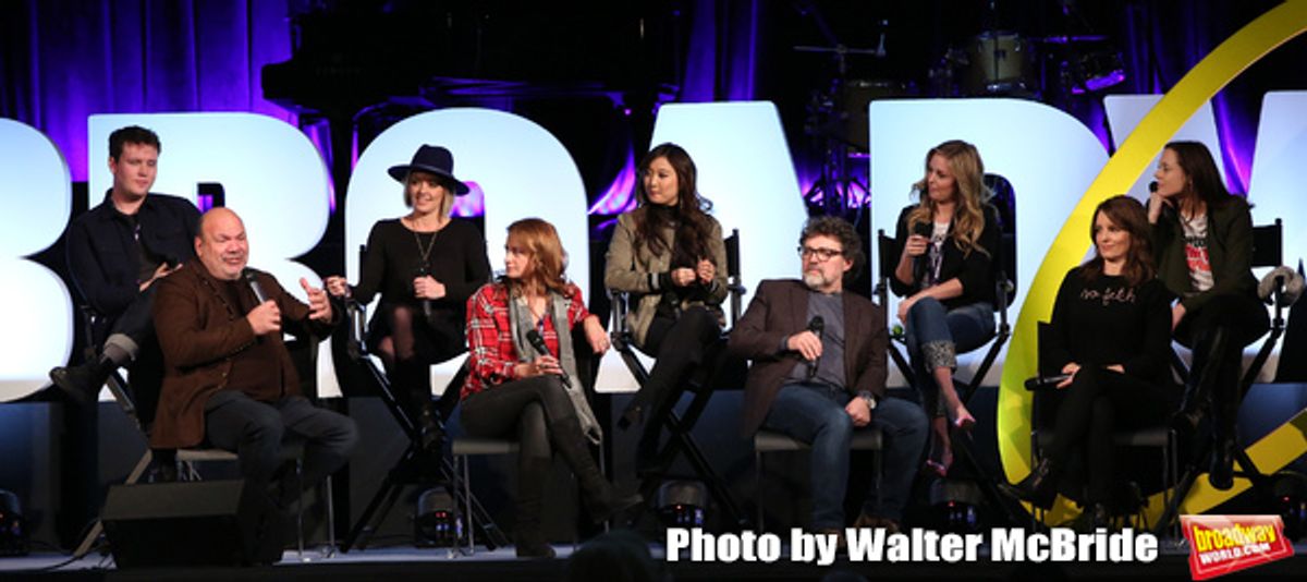 Grey Henson, Casey Nicholaw, Kate Rockwell, Nell Benjamin, Ashley Parker, Jeff Richmond, Taylor Louderman, Tina Fey and Erika Henningsen at 