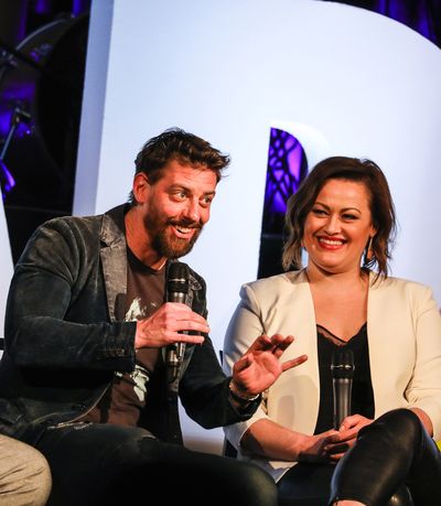James Monroe Iglehart, Christian Borle, and Ashley Brown Photo