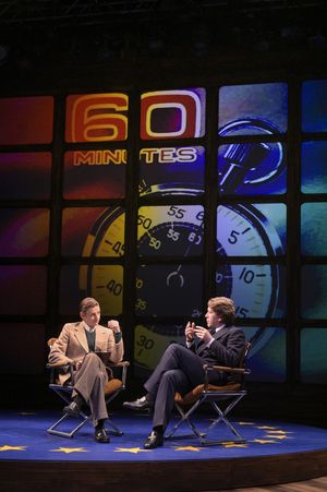 Mike Wallace (Patrick Russell) questions David Frost (Jeremy Webb) @ BroadwayWorld Mike Wallace (Patrick Russell) questions David Frost (Jeremy Webb) Photo