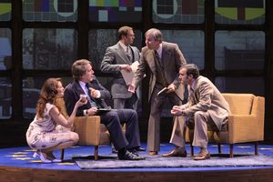 Caroline Cushing (Elena Wright), David Frost (Jeremy Webb), John Birt (Adam Shonkwiler), Bob Zelnick (Stephen Muterspaugh), and Jim Reston (Kenny Toll) @ BroadwayWorld Caroline Cushing (Elena Wright), David Frost (Jeremy Webb), John Birt (Adam Shonkwile Photo