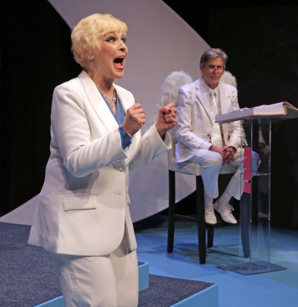 Laura Houck as God and Paul Haley as Gabriel Photo