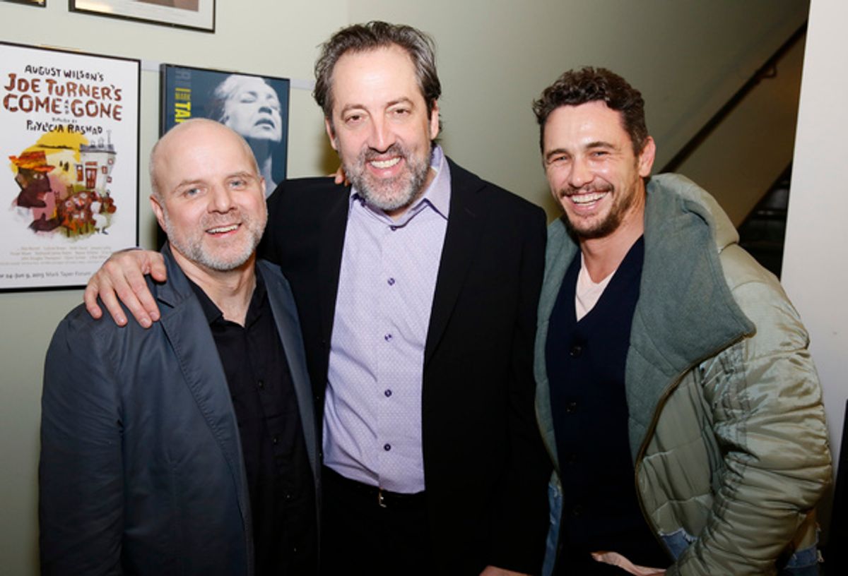 From left, director Dexter Bullard, cast member Ian Barford  and actor James Franco  at 