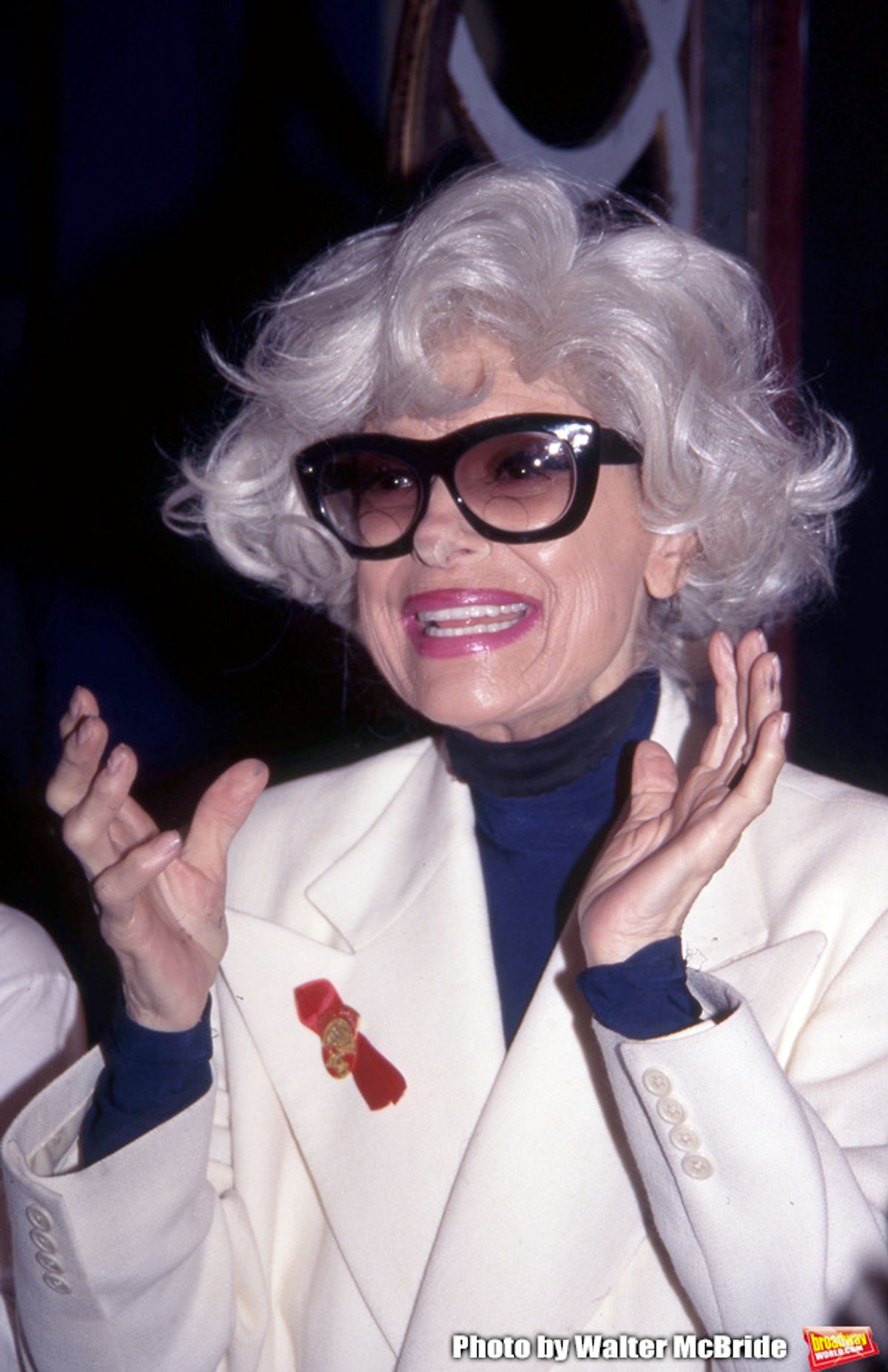 Carol Channing attends the Broadway Opening Night Gypsy Robe Ceremony for 'HELLO, DOLLY!' at the Lunt Fontanne Theatre on April 11, 1996 in New York City. at 