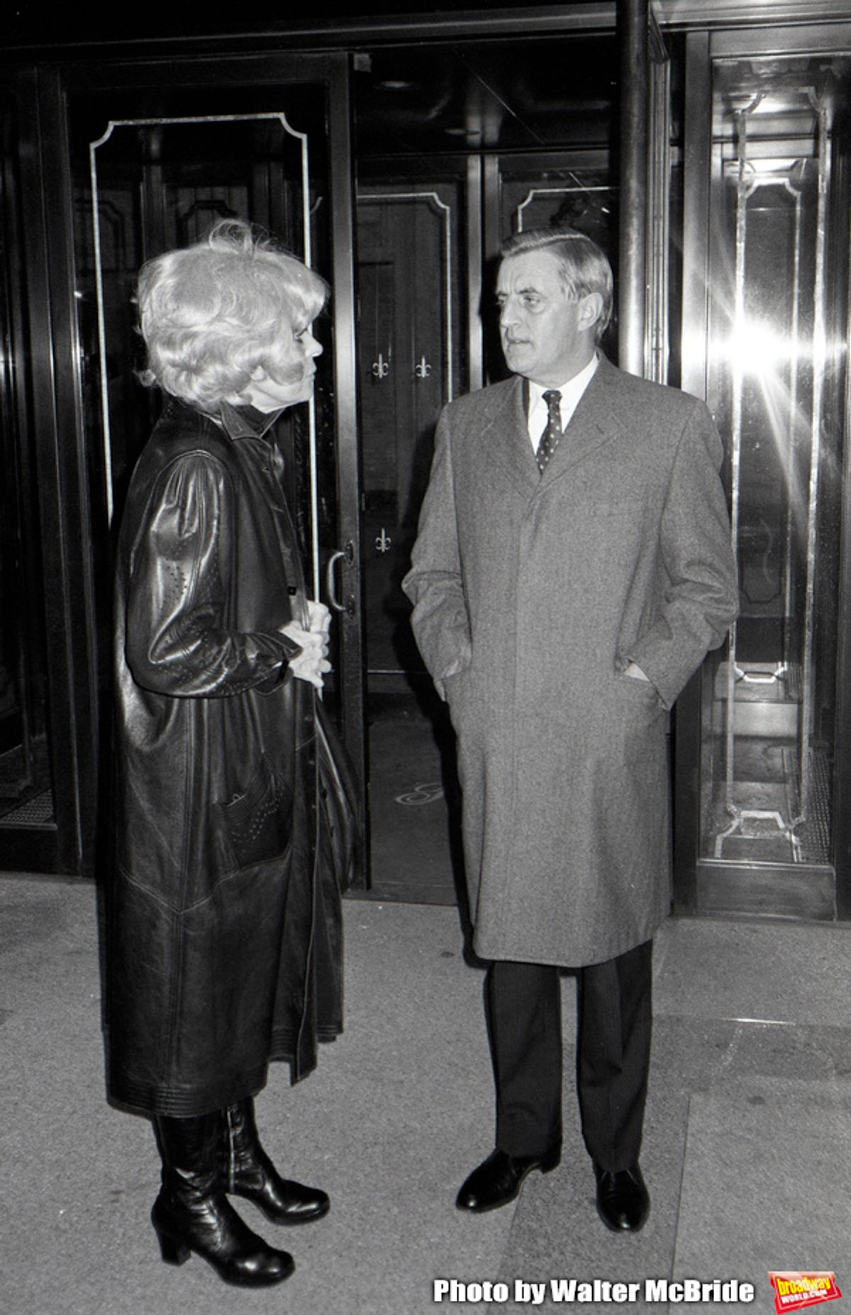 Carol Channing chatting with Walter Mondale on February 28, 1981 at the Regency Hotel in New York City.  at 