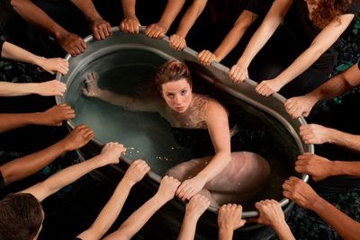 Faye Hargate and the ensemble of Fire on the Water.  Photo