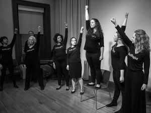 Katie Ganem as Alice Paul and the cast of 19: A Musical About Women's Right to Vote at the Hill Center, Washington, DC
Photo Credit: John Nelson @ BroadwayWorld Katie Ganem as Alice Paul and the cast of 19: A Musical About Women's Right to Vote a Photo