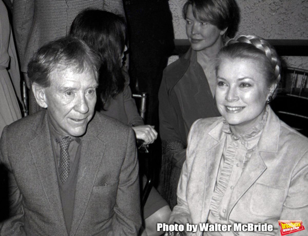 Burgess Meredith and Princess Grace Kelly attend the Theatre Hall Of Fame Awards held on March 28, 1982 at the Uris Theater, now called the Gershwin Theater, New York City.  at 