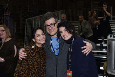 Vanessa Hudgens, music director Stephen Oremus and Idina Menzel Photo