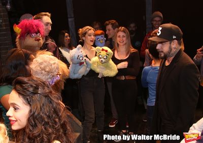 AJ McLean from the Backstreet Boys backstage with the cast and crew of  "Avenue Q"  a Photo