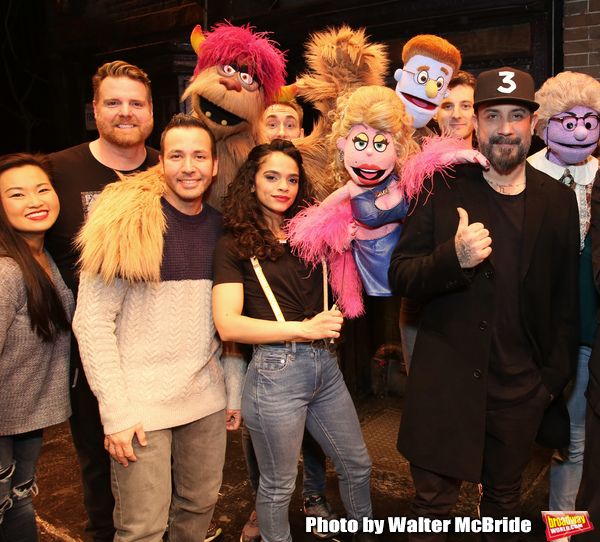 Howie Dorough and  AJ McLean from the Backstreet Boys backstage with  the cast of  