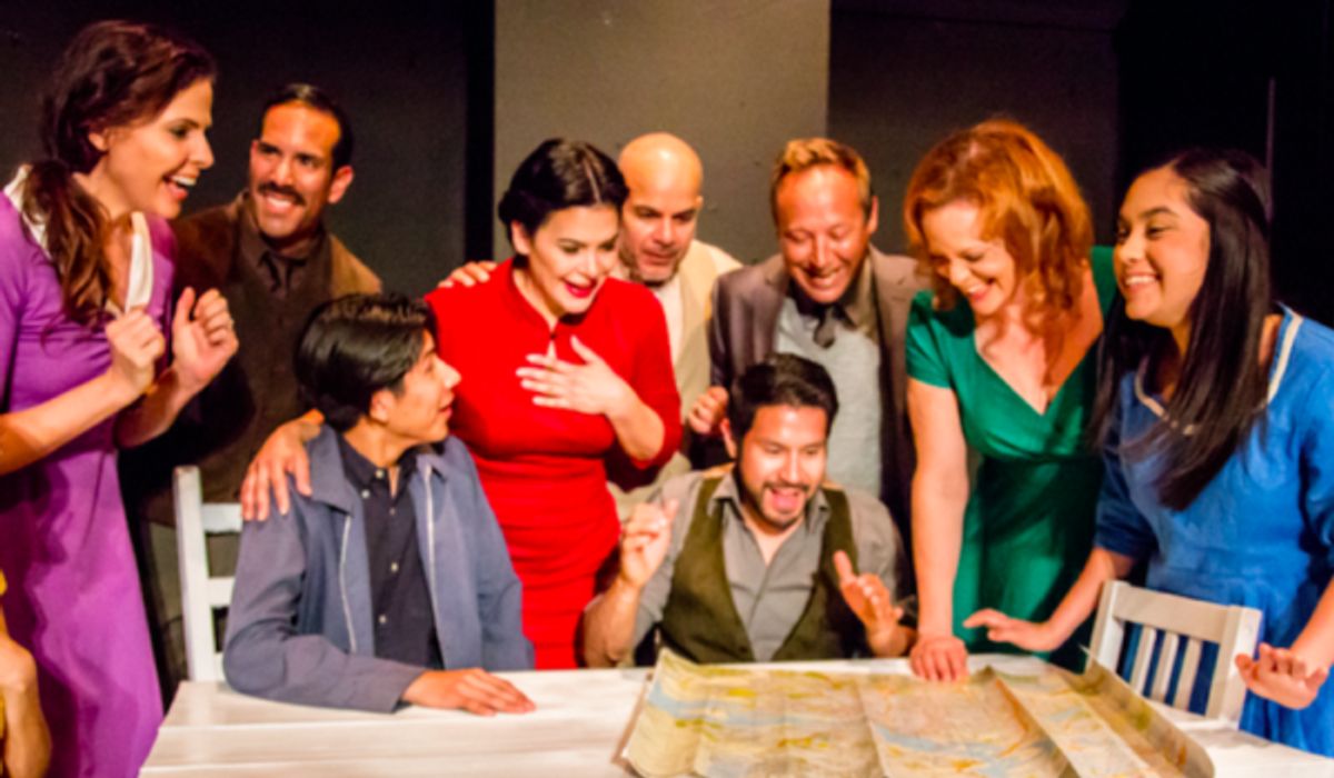 Standing: Tasha Dixon (Mrs. Frank), Emiliano Torres (Mr. Frank), Raquenel (Mrs. Van Daan), Robert C. Raicch (Mr. Van Daan), Keith Coogan (Mr. Kraler), Heather Olt (Miep), Genesis Ochoa (Anne Frank)
S at 