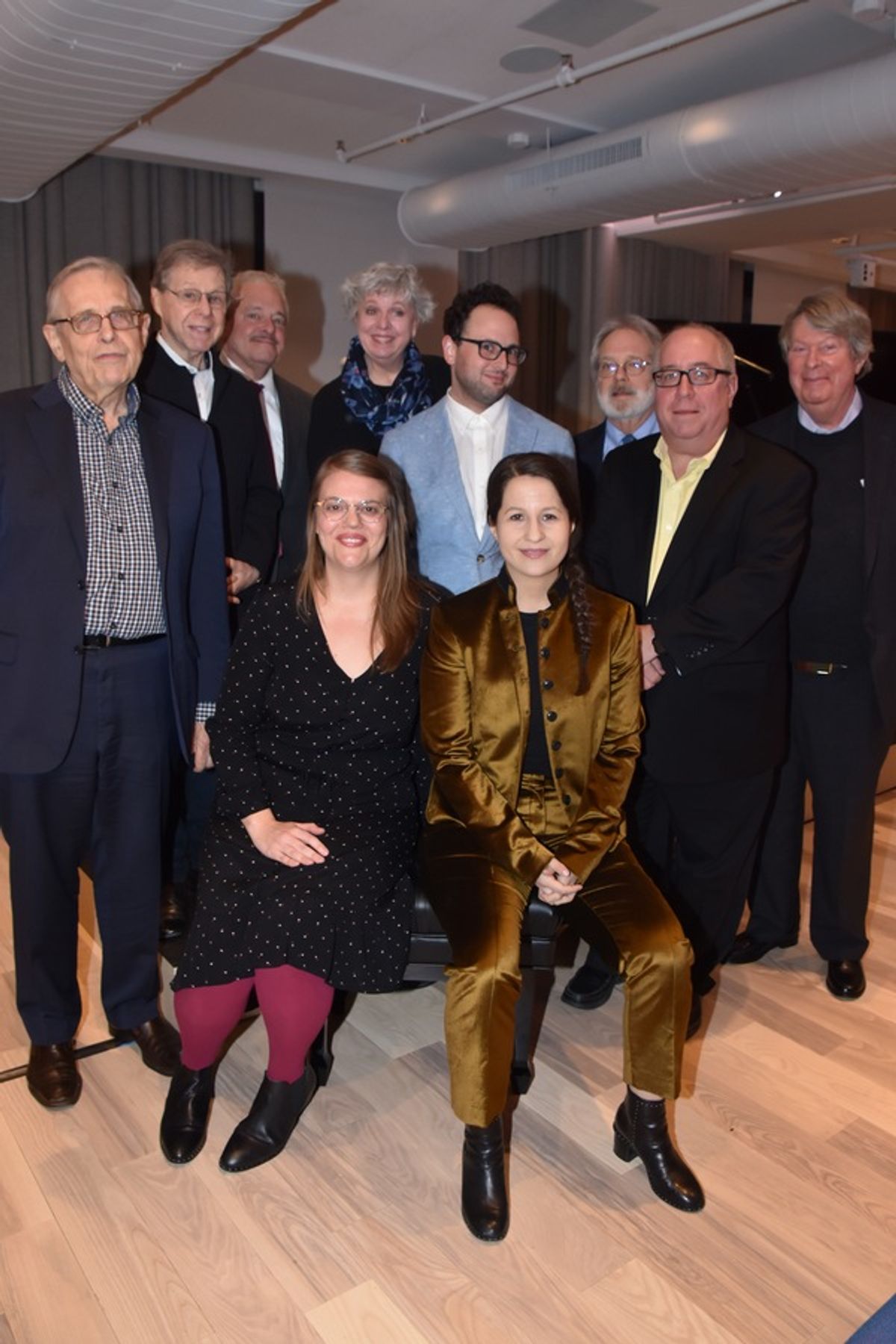 2019 Kleban Prize Winners for Musical Theatre-Sarah Hammond, Charlie Sohne and Shaina Taub with Members of the Kleban Foundation Board of Directors-Richard Maltby Jr., Maury Yeston, Elliott Brown, Sarah Douglas, John Weidman, Richard Terrano and Andre Bis at 