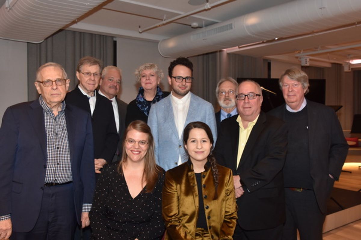 2019 Kleban Prize Winners for Musical Theatre-Sarah Hammond, Charlie Sohne and Shaina Taub with Members of the Kleban Foundation Board of Directors-Richard Maltby Jr., Maury Yeston, Elliott Brown, Sarah Douglas, John Weidman, Richard Terrano and Andre Bis at 