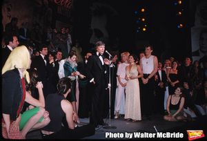 Barry Bostwick, Jeff Conaway & Candice Earley with ensemble on stage December 2, 1979 as Grease passed Fiddler on the Roof as Broadway's longest running show with its 3243rd performance at the Royale Theatre in New York City. @ BroadwayWorld Barry Bostwick, Jeff Conaway & Candice Earley with ensemble on stage December 2, 1979 Photo