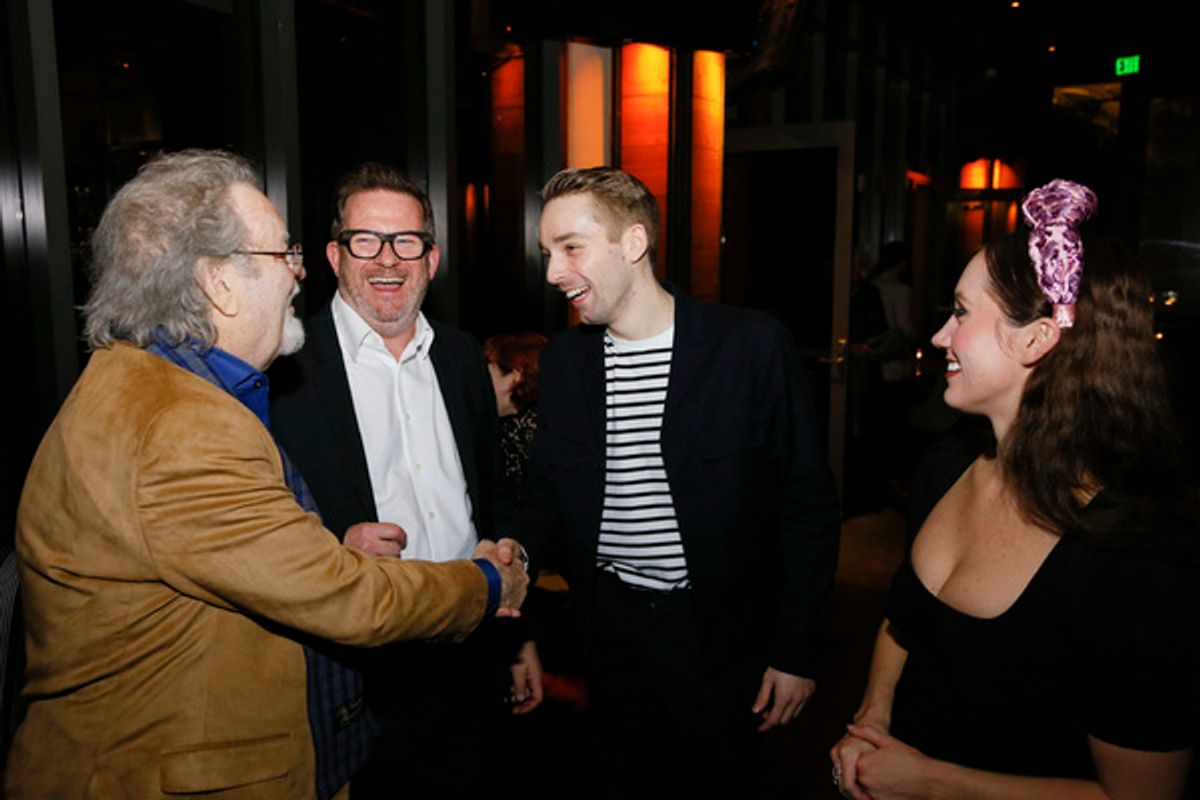 From left, actor Russ Tamblyn, director/choreographer Matthew Bourne and company members Liam Mower and Ashley Shaw at 