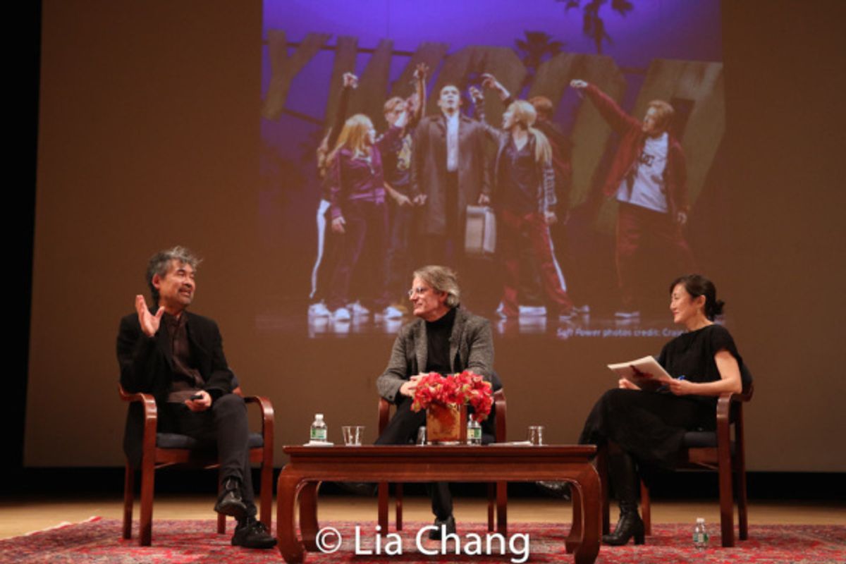 David Henry Hwang, Bartlett Sher and Karen Shimakawa discuss a scene from SOFT POWER  at 