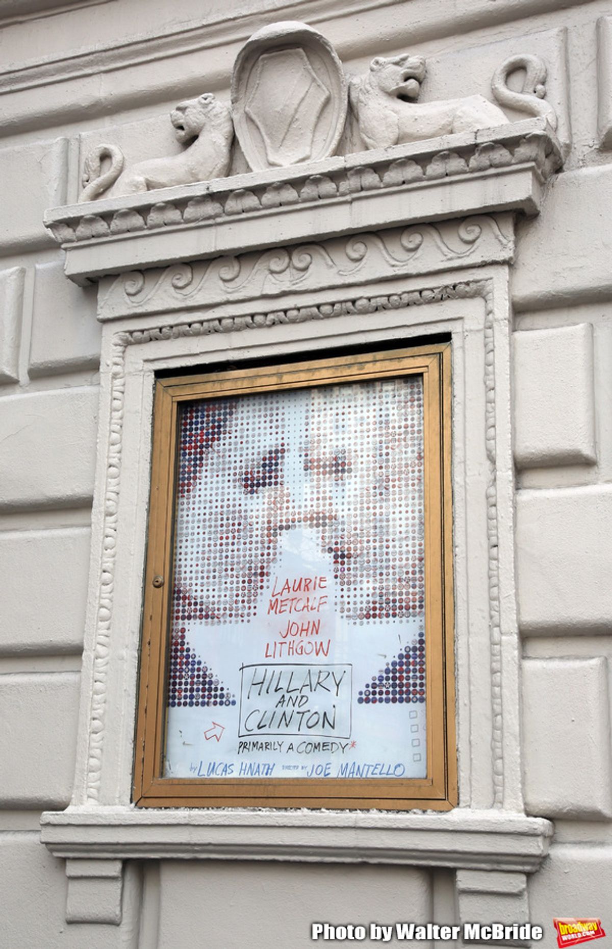 Theatre Marquee unveiling for Lucas Hnath's new drama 'Hillary & Clinton' starring Laurie Metcalf and John Lithgow with direction by Joe Mantello at the Golden Theatre on February 8, 2019 in New York City. at 
