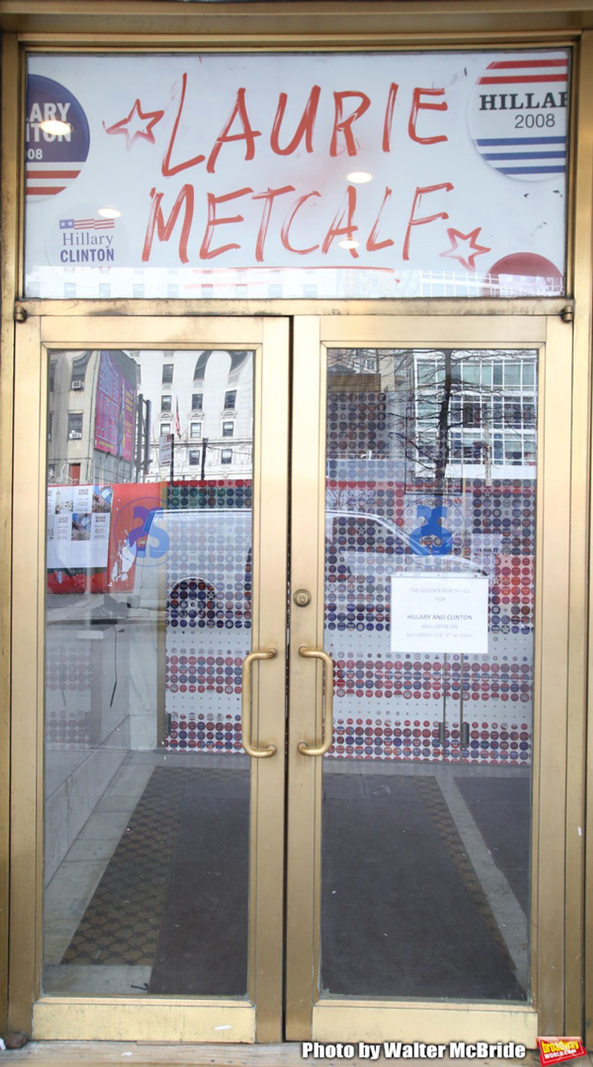 Theatre Marquee unveiling for Lucas Hnath's new drama 'Hillary & Clinton' starring Laurie Metcalf and John Lithgow with direction by Joe Mantello at the Golden Theatre on February 8, 2019 in New York City. at 