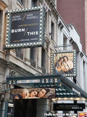 "Burn/This" starring Adam Driver and Keri Russell Theatre Marquee at the Hudson Theat Photo
