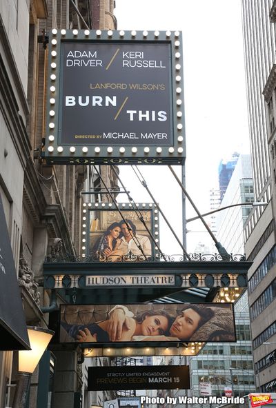 "Burn/This" starring Adam Driver and Keri Russell Theatre Marquee at the Hudson Theat Photo