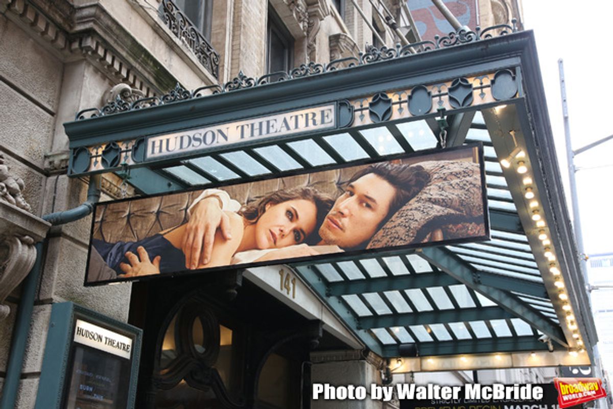 'Burn/This' starring Adam Driver and Keri Russell Theatre Marquee at the Hudson Theatre on February 8, 2019 in New York City. at 