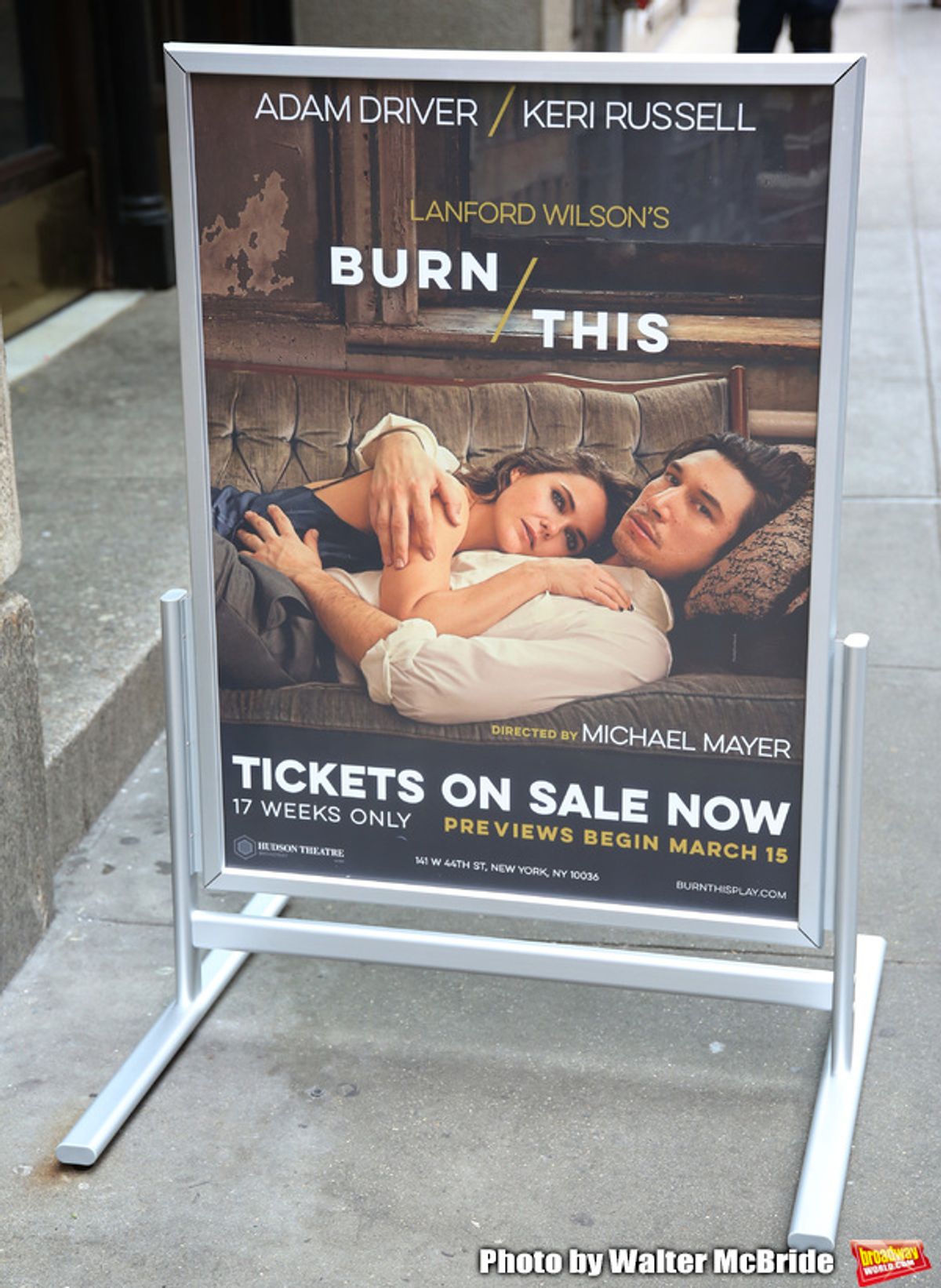 'Burn/This' starring Adam Driver and Keri Russell Theatre Marquee at the Hudson Theatre on February 8, 2019 in New York City. at 