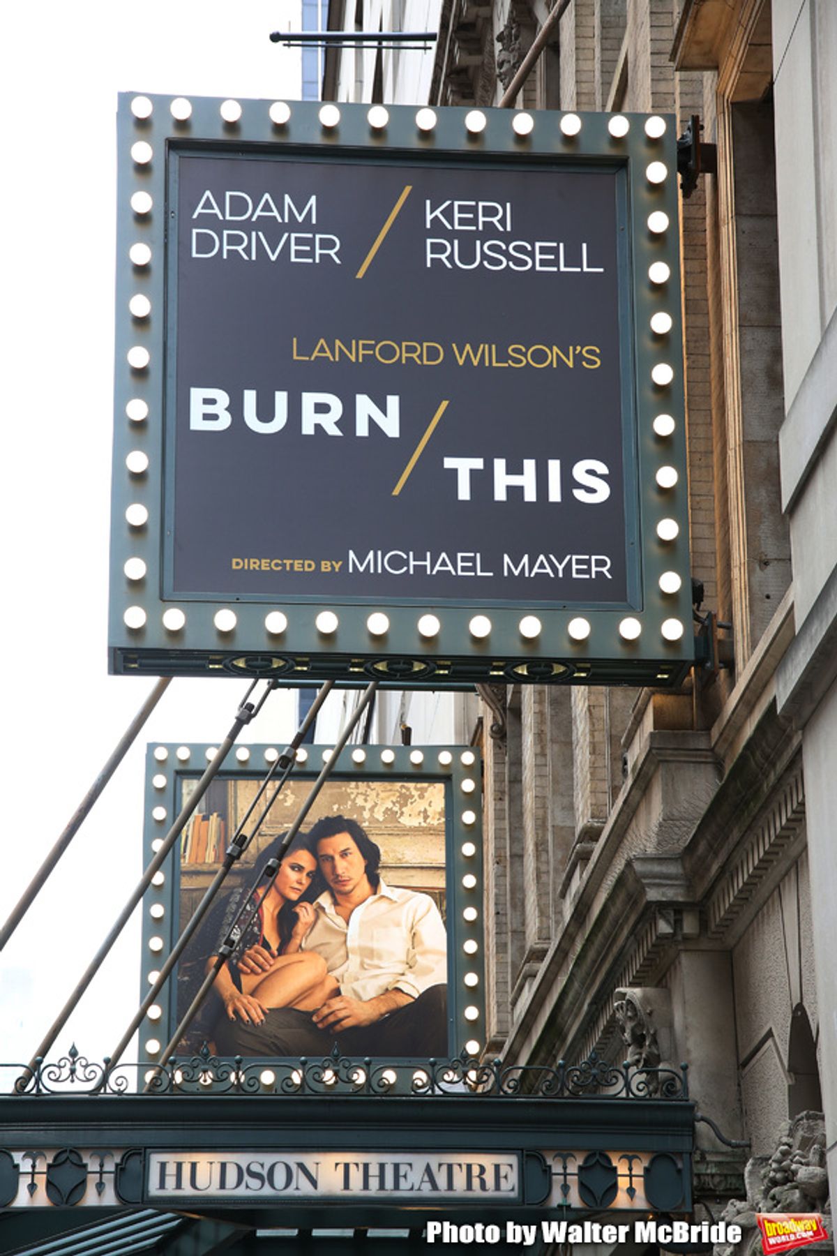 'Burn/This' starring Adam Driver and Keri Russell Theatre Marquee at the Hudson Theatre on February 8, 2019 in New York City. at 