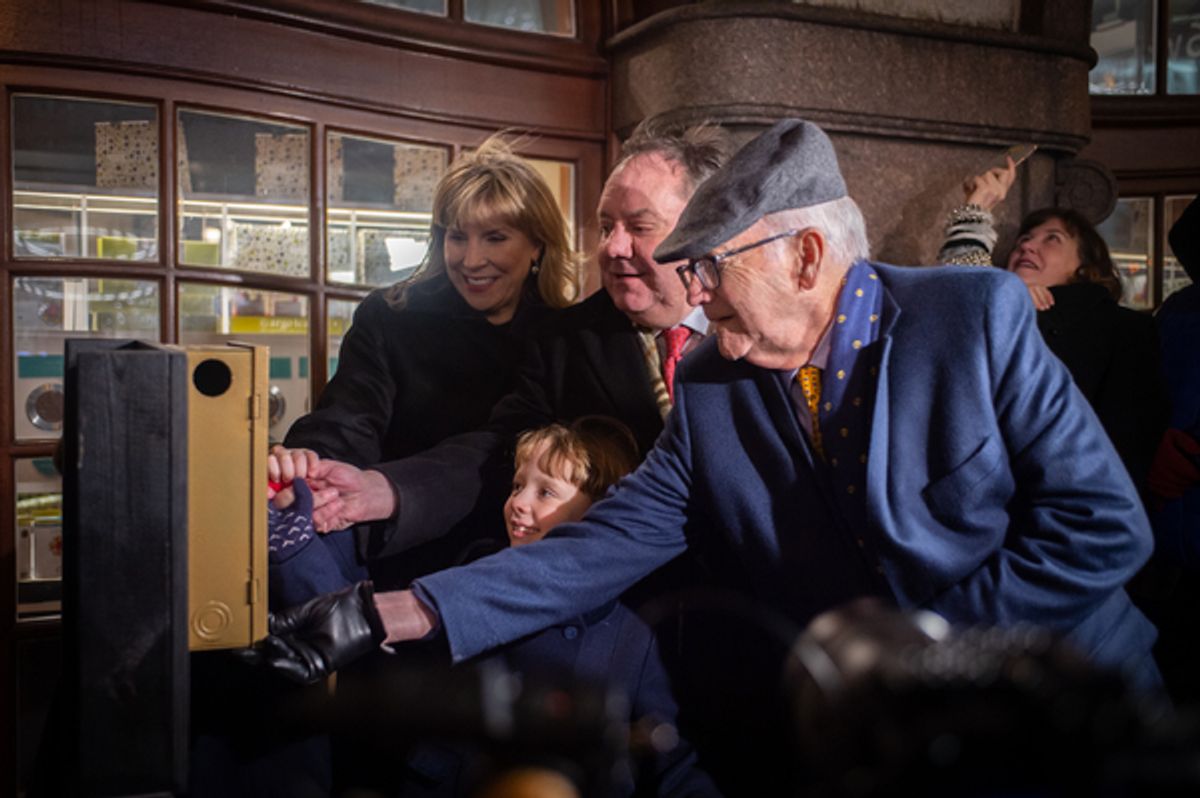 James L. Nederlander and Family light the marquee at 