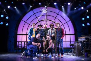 James Monroe Iglehart, Andrew Bancroft. Second row: Chris Sullivan, Anthony Veneziale, Christopher Jackson, Utkarsh Ambudkar, Arthur Lewis @ BroadwayWorld James Monroe Iglehart, Andrew Bancroft. Second row: Chris Sullivan, Anthony Veneziale Photo