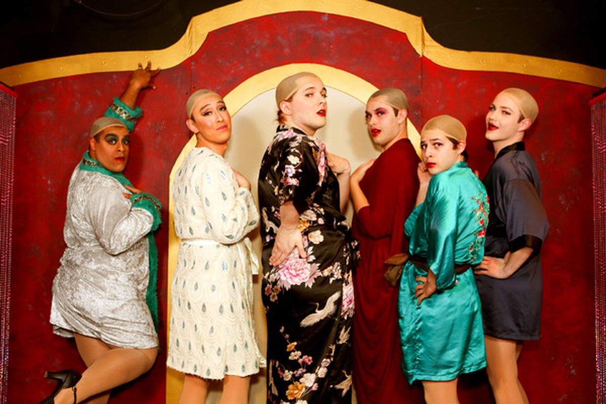 Dominic Dowdy-Windsor (Chantal), Tim Kaniecki (Bitelle), Evan Fornachon (Hanna), Ian McCreary (Mercedes), Jake Blonstein (Angelique), and Clayton Humburg (Phaedra at 