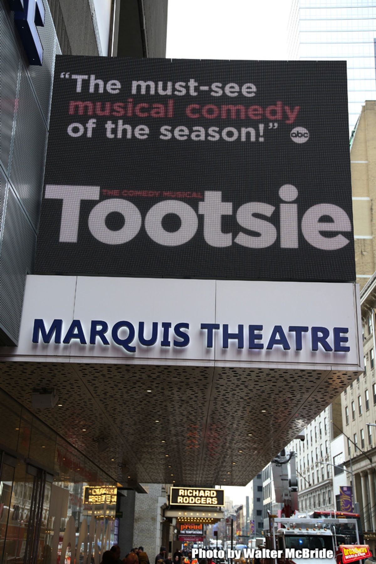 Theatre Marquee unveiling for 'Tootsie' starring Santino Fontana, Lilli Cooper, Sarah Stiles, John Behlmann, Andy Grotelueschen, Julie Halston, Michael McGrath, and Reg Rogers at the Marquis Theatre on February 18, 2019 in New York City.  at 
