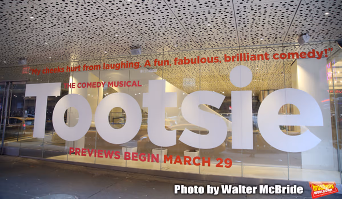 Theatre Marquee unveiling for 'Tootsie' starring Santino Fontana, Lilli Cooper, Sarah Stiles, John Behlmann, Andy Grotelueschen, Julie Halston, Michael McGrath, and Reg Rogers at the Marquis Theatre on February 18, 2019 in New York City.  at 