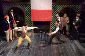 Sonia Goldberg as Colonel, Oly Oxinfry as Lieutenant, Corrbette Pasko as The Marquis de St. Eustache/Wednesday, Eduardo Xavier Curley-Carillo as Gabriel Syme, Linsey Falls as Professor de Worms/Friday, Jen Ellison as Dr. Bull/Saturday @ BroadwayWorld Sonia Goldberg as Colonel, Oly Oxinfry as Lieutenant, Corrbette Pasko as The Marquis Photo