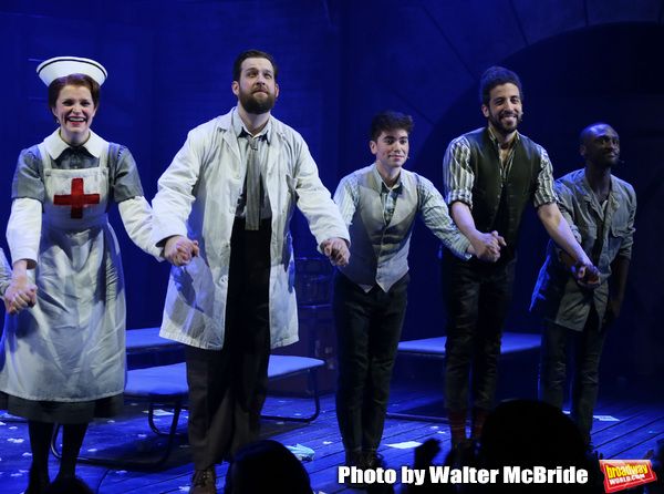 Grace McLean, Andrew Kober, Noah Gavin, Heath Saunders, Zachary Downer with cast  Photo