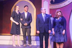 Zora Vredeveld as Anne, Kevin Corpuz as Jean-Michel, and Kent Coffel and Mara Bollini as the Dindons @ BroadwayWorld Zora Vredeveld as Anne, Kevin Corpuz as Jean-Michel, and Kent Coffel and Mara Bollini Photo